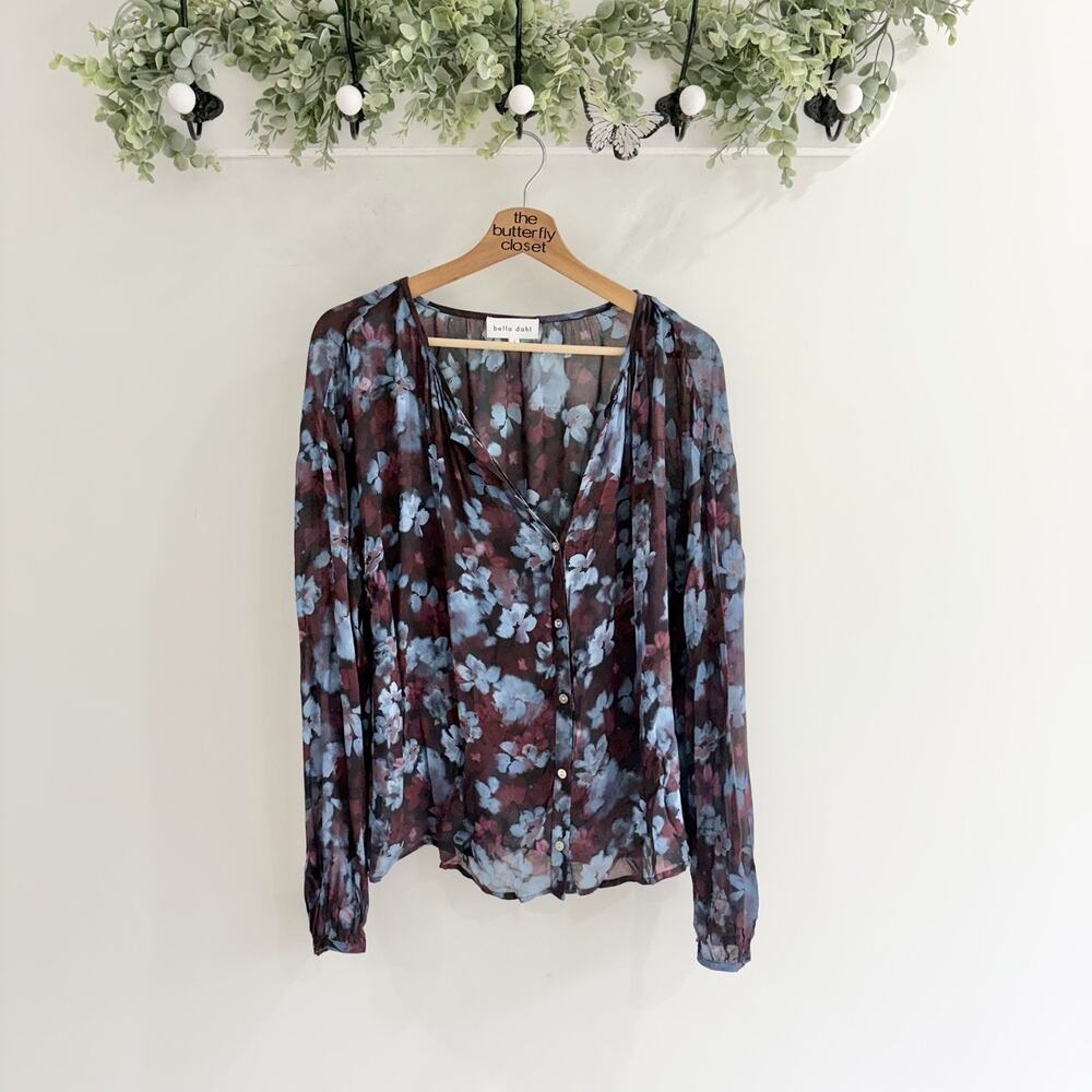 Bella Dahl Shireed Blouse Long Sleeve Button Down Bloom Floral Print Large